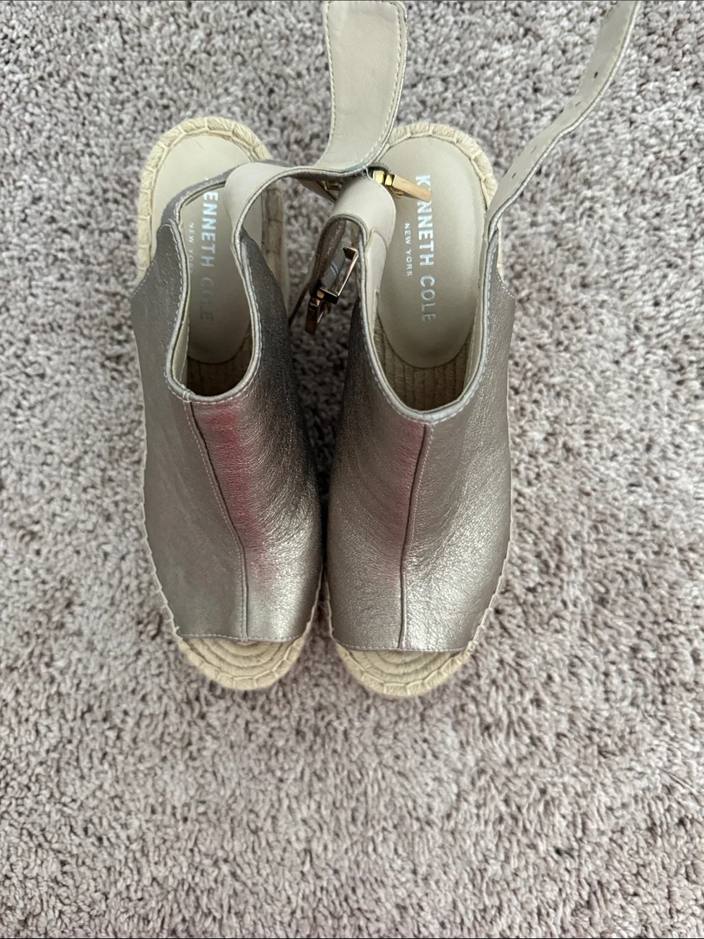 Kenneth Cole Metallic Bronze Open-Toe Espadrille Wedges